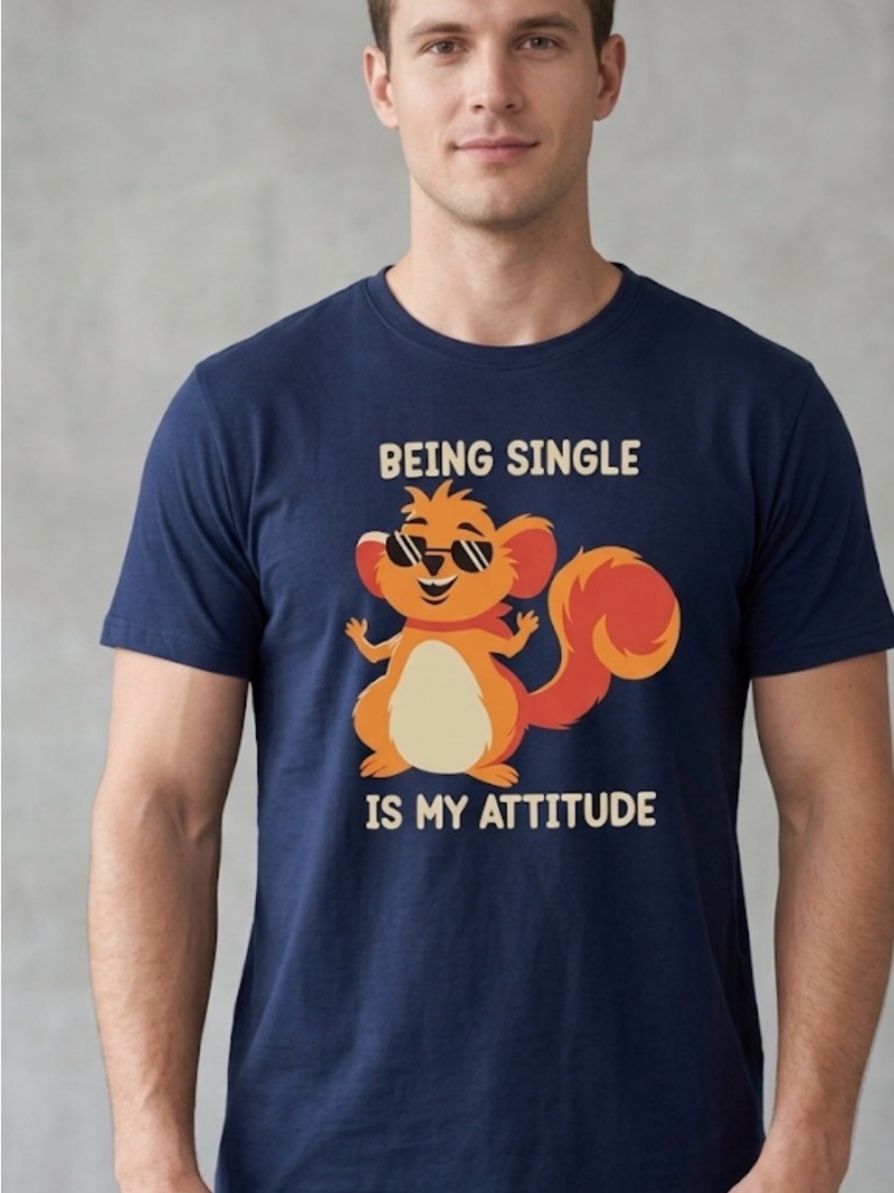 Men’s Funny Squirrel “Being Single” Graphic Tee Size L Navy (A695)